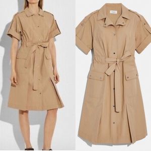 🌸COACH🌸 NY designer Tie waist collared shirt dress khaki snap button …